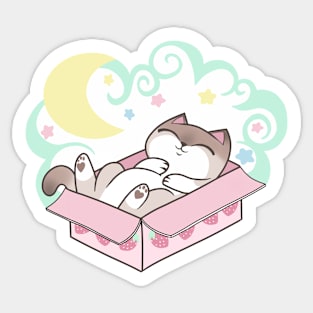 Sleepy Cat in Cardboard Box Cute Pastel Kawaii Sticker